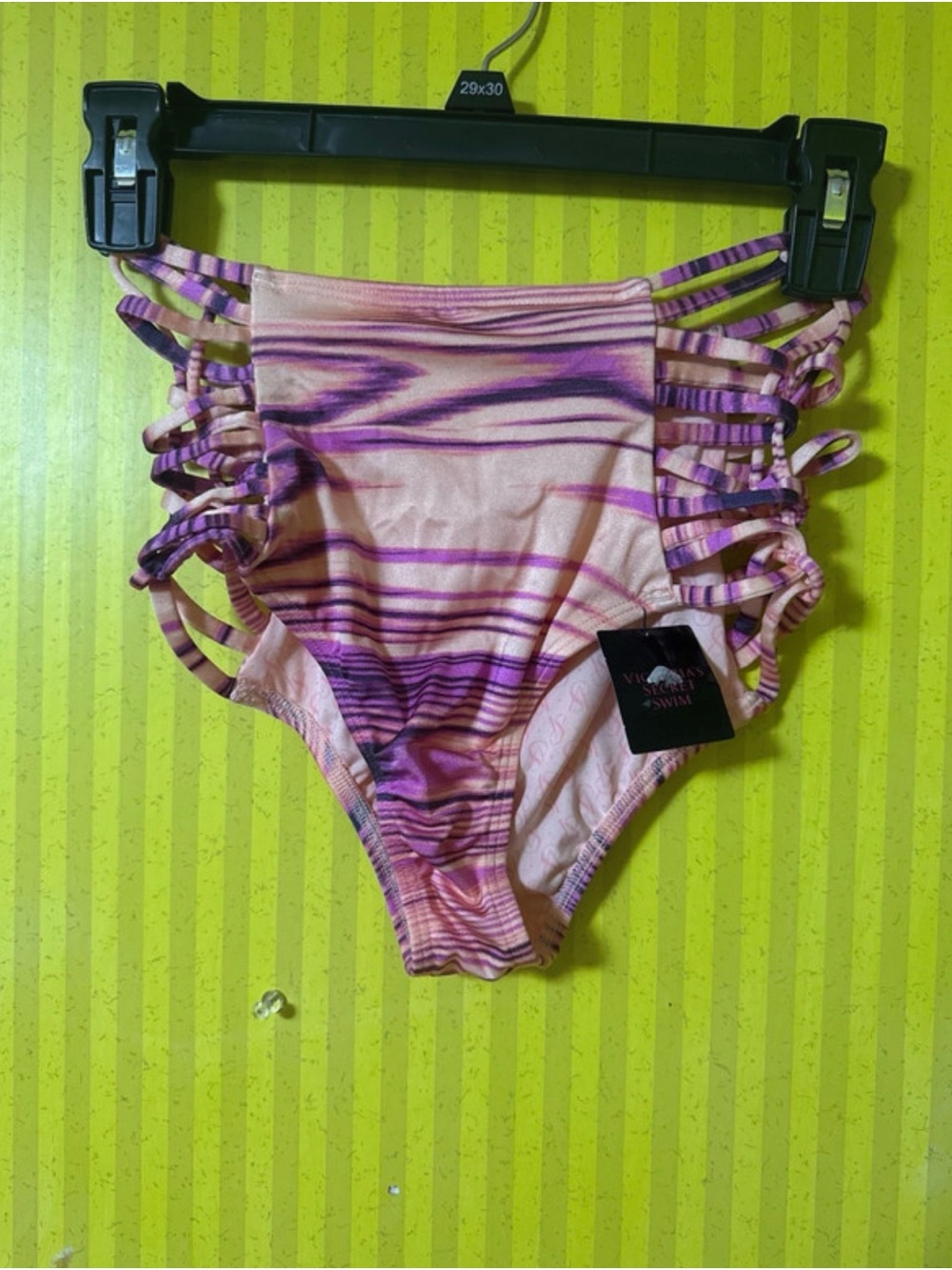 Women’s Pink & Purple Striped Swim Bottoms with Side Straps